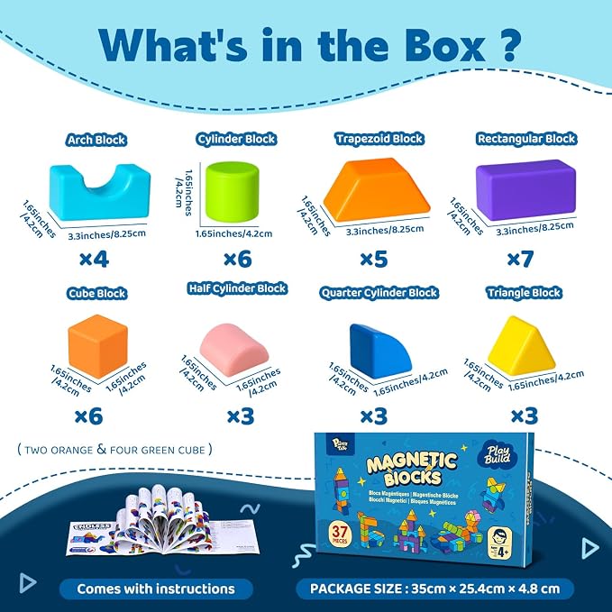 Pairez Toys Magnetic Building Blocks, Magnetic Blocks for Kids Ages 4-8 | 37 PCS 3D Multi-Shape Stacking Blocks, Sensory Montessori Magnet Cubes Toys for Boys & Girls, Toddler Travel Toys, Kids Gifts