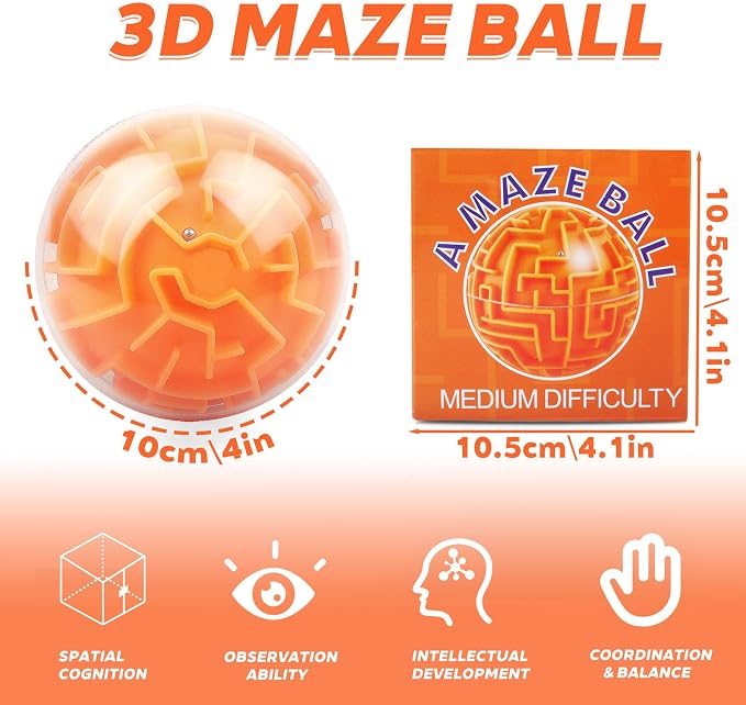 Amaze 3D Memory Sequential Maze Ball Puzzle Toy Gifts for Kids Adults - Challenges Game Lover Tiny Balls Brain Teasers Game (Orange)