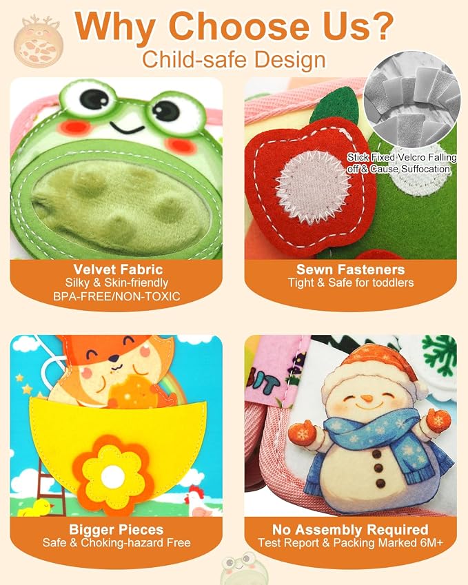 Busy Books for Toddlers 1-3, Felt Montessori Quiet Book Set, Portable Travel Plane Toys, Home, Forest, Giraffe, Rabbit Animals Educational Activity Books, Birthday Gifts for Boys & Girls