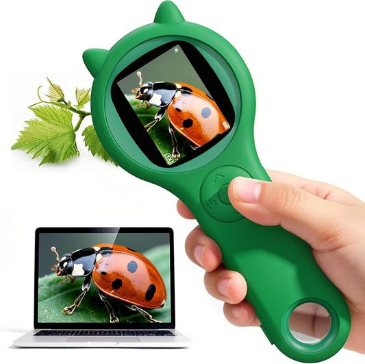 Nature Exploration Microscope for Kids, 500X Portable Digital Microscope with 2" IPS Screen, Plant Leaf Observation STEM Toy Age 5-12 (Green)