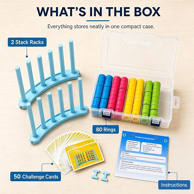 2 Pack Color Matching Challange Game, Stacking Table Games with Storage Box | Board Games for Plus Fun Party, Family Night, Classroom, Toys Gift for Kids Ages 3-12, Teens, Adults and Family