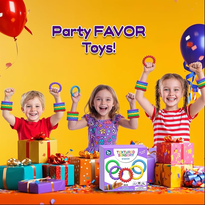 5 Pack Chewable Sensory Fidget Bracelets for Kids, Textured Silicone Bands | Chewable Sensory Fidget Bracelets for Kids, Stretchy Textured Silicone Bands for Classroom, Travel and Quiet Play