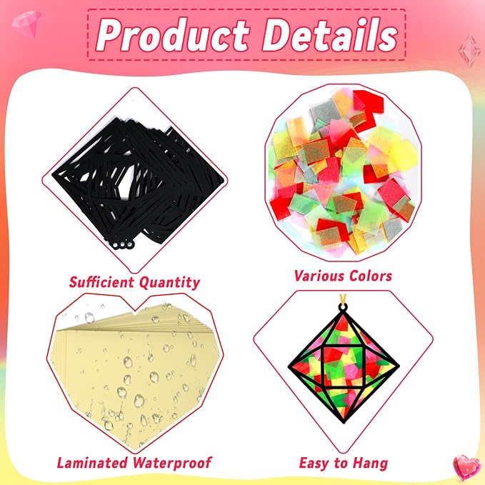 Qyeahkj 36 Set Jewel Suncatchers Crafts for Kids DIY Diamond Window Tissue Paper Craft Kit Jewel Hanging Decor for Summer School Home Activity Art Project Birthday Party Favor Gift