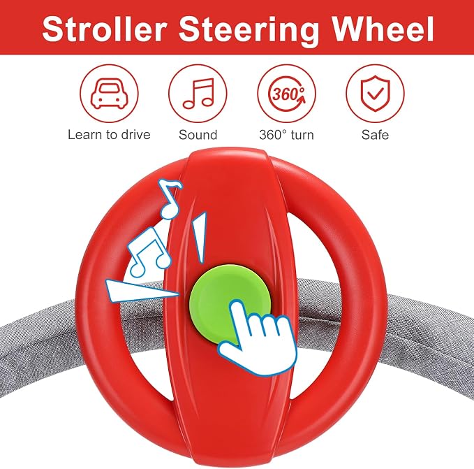 Accmor Stroller Steering Wheel Toy, Steering Wheel for Shopping Carts | Simulated Steering Wheel Universal Detachable Pretend Driving Funny Stroller Toy Attachment