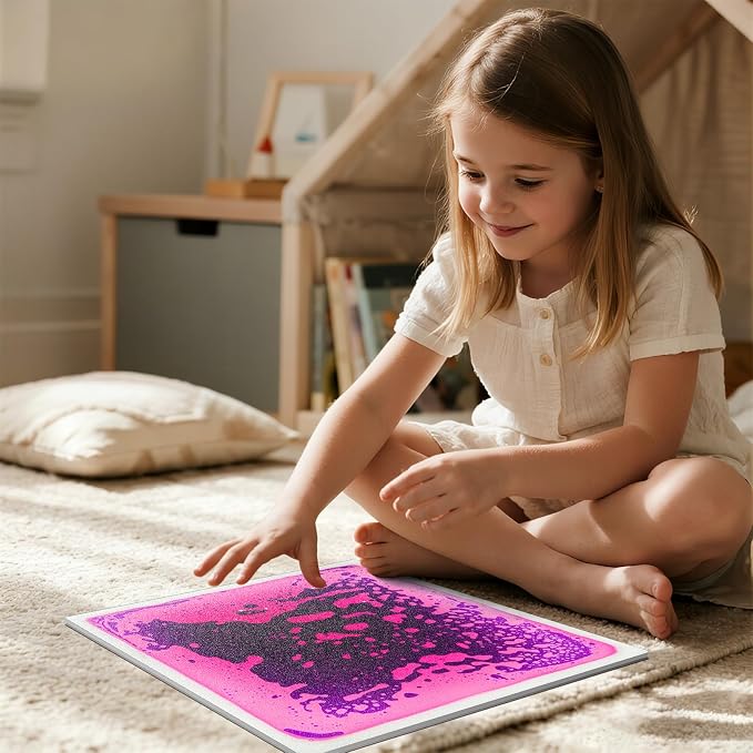 Liquid Sensory Floor Tiles for Kids, 12" Step-On Mats, 4 Pack | Interactive Color-Flow Lava Tiles for Visual Tracking, Calm Corners, Autism Sensory Play, Classrooms, and Stepping Games