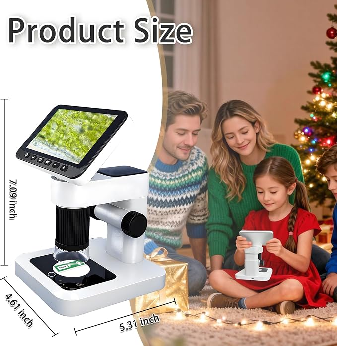 HoverBots Digital Microscope for Kids with 32 GB TF Card | 4.5" Screen Rechargeable Handheld Microscopes, Portable Educational Science Kits for Boys Girls Student Children
