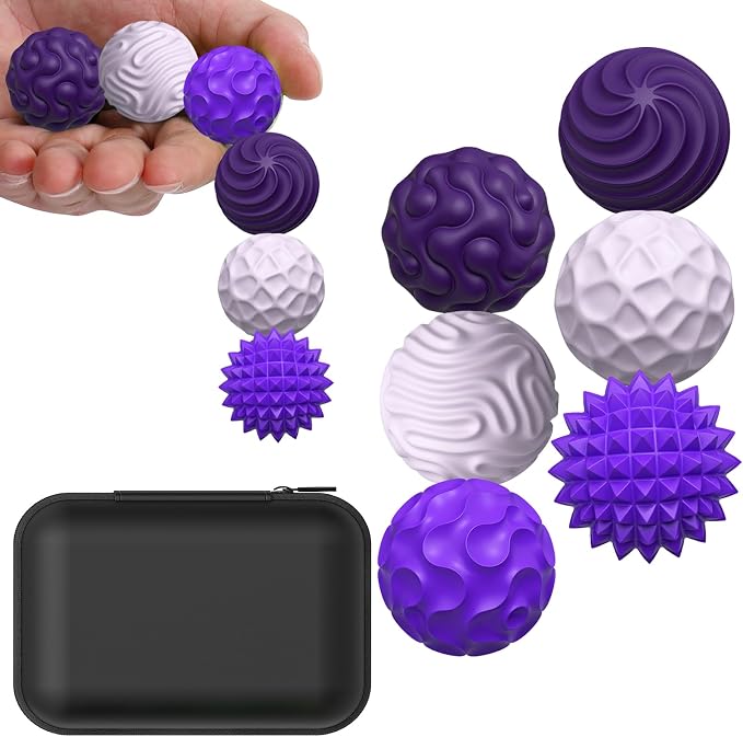 BUSOHA Silicone Magnetic Fidget Balls - 6 Pack Fidget Toys for Adult | Six Unique Textures Sensory Support,Quiet and Silent Stress Relief,Lightweight,Office,Travel,Anxiety,ADHD,Purple