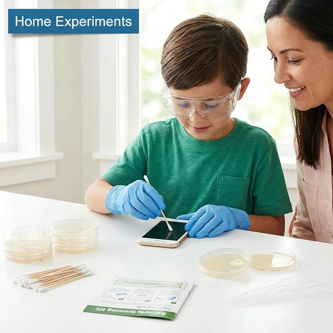 Bacteria Growing Kit with Pre-Poured Agar Plates | LB Agar Petri Dishes for Kids, Students | Ready-to-Use for Science Fair Projects, School Labs & Home Experiments