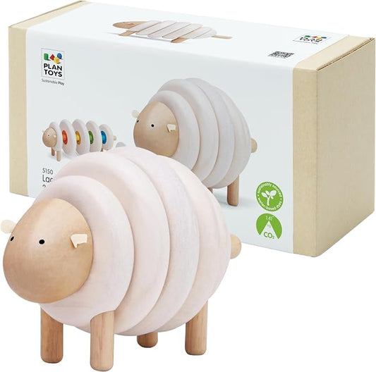 PlanToys® Lacing Sheep Wooden Threading Toy for Kids Ages 3+ Montessori | lacing sheep wooden threading toy, montessori fine motor coordination, focus creativity activity, ages 3+, preschool learning