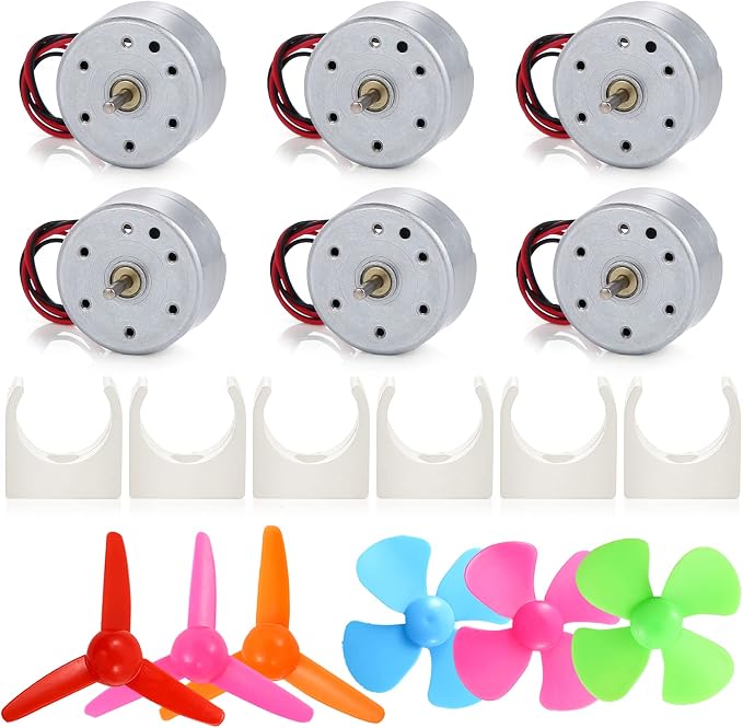 Sntieecr 6Set Mini Generator Motors 3V-12V DC Motor, Wind Turbine Generator | with Mini Fan Leaf and Plastic Motor Holder for DIY Educational Physics Experiment