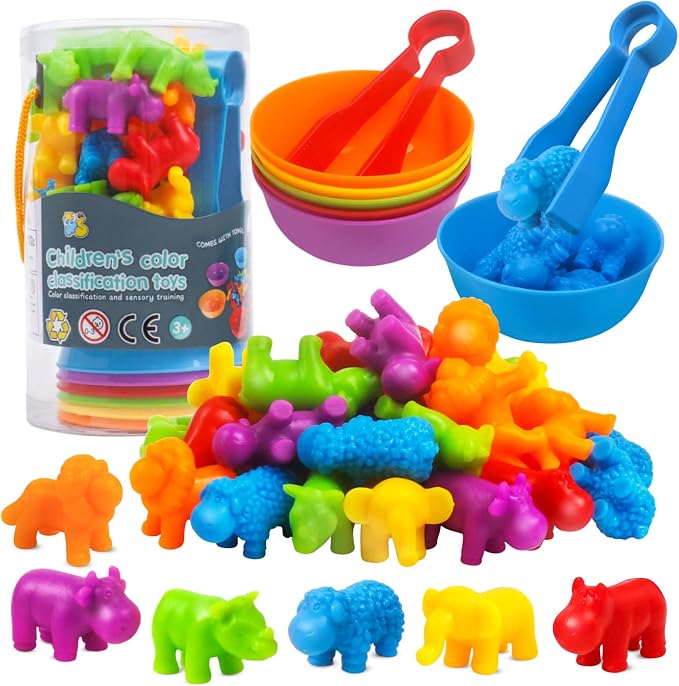 RAEQKS Counting Sorting Toys Matching Stacking Toys with Bowls Preschool Learning Activities Educational Sensory Game Montessori STEM Toy Daycare Sets Animals Gifts for Kids Boys Girls