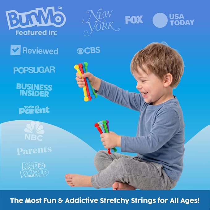 BUNMO Stretchy Strings - Sensory Toys - Stimulating & Addictive Toys for Kids - Fidget Toy - Hours of Fun for Kids - Non-Mouthable Toy 3+ - Mini Sensory 10 Pack