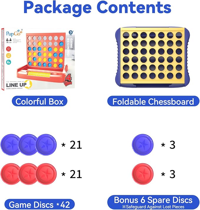 Pup Go 4 in a Row Game Large, Board Game for Kid, Four in a Line, Line Up 4 | Classic Family Fun Games for 3 4 5 6 7 8 9+ Year Old Children Boys Girls Adult, Travel Table Games, Plane Activities (Yellow)