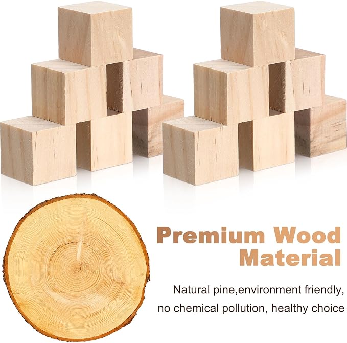 Barydat 550 Pcs 1 in Wooden Cubes, Unfinished Wooden Blocks for Crafting Natural Craft Wood Square Blank Cube for DIY Project Baby Showers