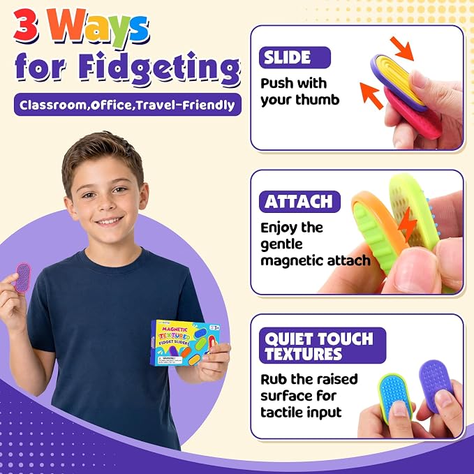 Sensory Fidget Magnet Toys for Kids: Silicone Magnetic Sliders Stress Fidgets for Autism, Stress Small Texture Fidget Toys for Classroom Prizes, Adults Office Desk / Portable Travel Must Haves, Gifts