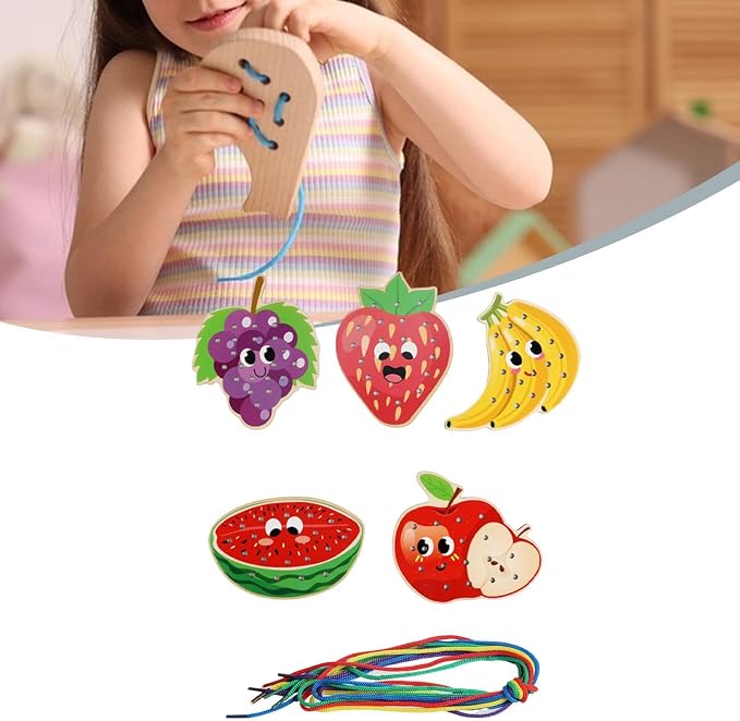 getuse Wooden Lacing Cards Sewing Threading Toys for Kids Preschoolers Fine Motor Skills Development Hand-Eye Coordination Learning Toy- Style D