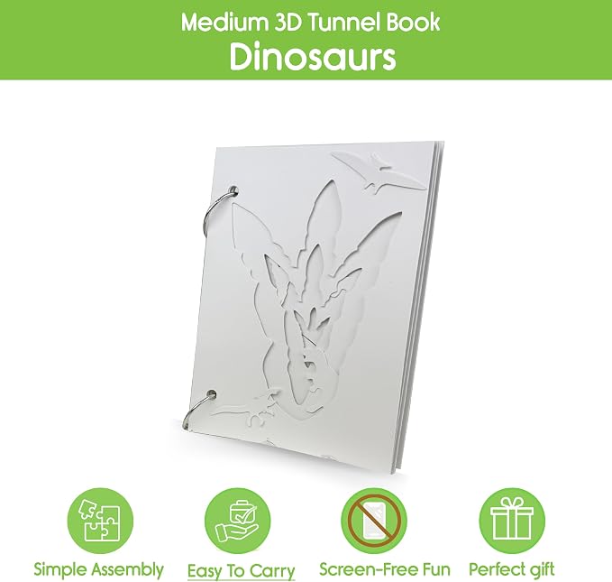 EyeConnect Crafts Dinosaurs Mini 3D Tunnel Book – Hands-on Paper Craft Kit | Build, color & create a pop-in book! Mini animals, watercolor pastels & water brush included. Portable, screen-free fun! 3+