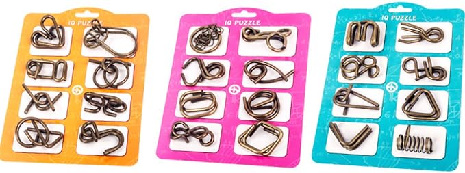 Ahyuan Metal Wire Puzzles Set 32 with Pouch Large Thick Brain Teaser Puzzles Fidget Toys IQ Test Mind Games Toys Magic Trick Toy Metal IQ Puzzle Party Favors for Kids Adults (Bronze)
