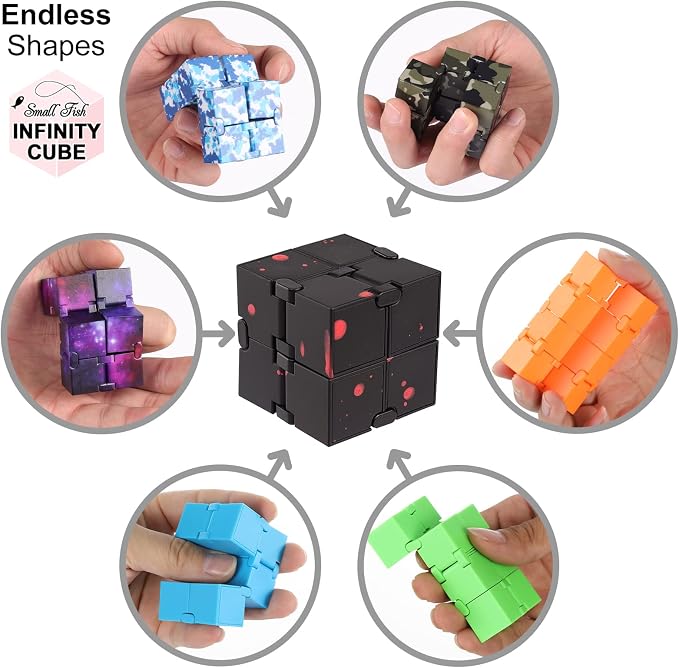 Fidget Cube for Kids & Adults, Built-in Metal Never Ending Infinity Cube | Cool EDC Gadgets, Sensory Fidget Toy for Claming and Stress Relief, Gift for Adults Kids with Autism,and ADHD (Black-Red)