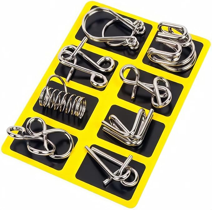Metal Wire Puzzle Set of 24 with Pouch | Brain Teaser IQ Test Disentanglement Iron Link Unlock Interlock Game Party Favor Kids Adults Challen