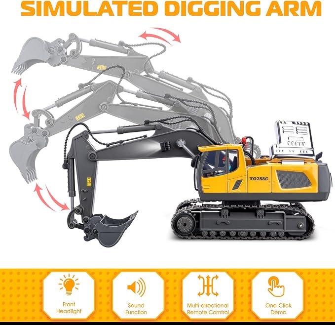 Remote Control Excavator Toys, 11 Channel 1:20 RC Construction Truck | 680°Rotation, RC Car Digger Vehicles Toys, Christmas Birthday Gifts for 3 4 5 6 7 8 9 10 11 12 Year Old Boys Girls Kids