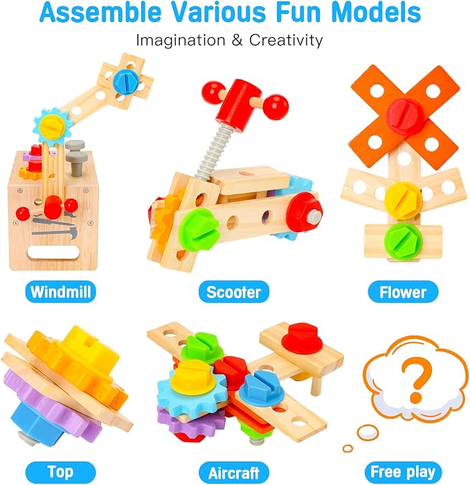 Wooden Tool Set for Kids 3 4 5 Year Old, 29Pcs Educational STEM Toys Toddler Montessori Toys for 3 Year Old Construction Preschool Learning Activities Gifts for Boys Girls Age 3-4