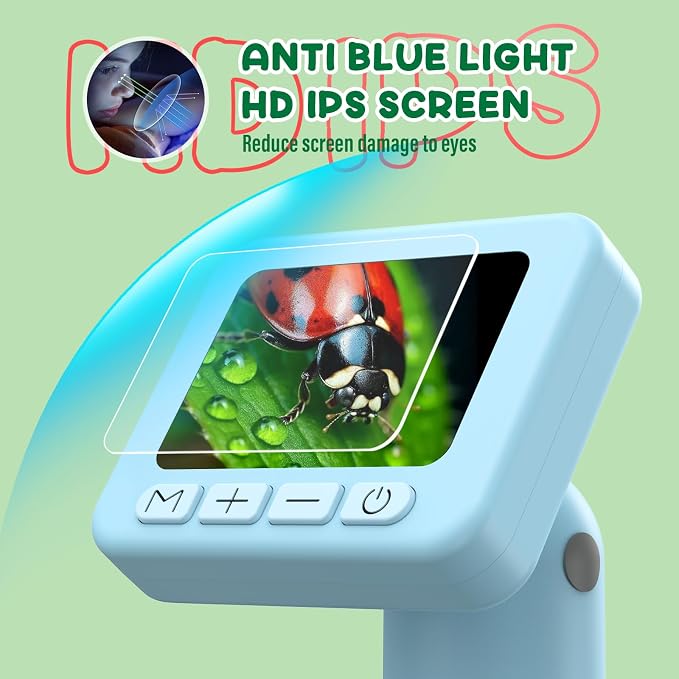 IMICHI Microscope for Kids 50X-1000X - 2 inch IPS HD Screen, 32GB Storage Card, 1080P Video, 2-Hour Battery Life, Easy Carry, Slides Included - Perfect Science Kit Gift for Kids Ages 8-12 Blue
