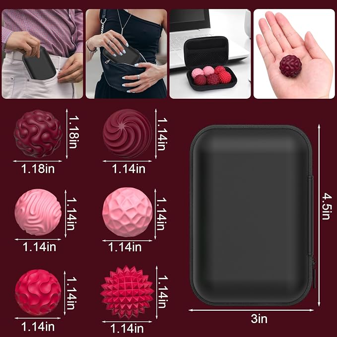 BUSOHA Silicone Magnetic Fidget Balls - 6 Pack Fidget Toys for Adult | Six Unique Textures Sensory Support,Quiet and Silent Stress Relief,Lightweight,Office,Travel,Anxiety,ADHD,Red