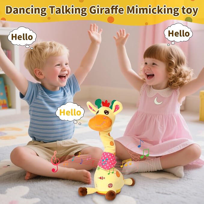 Emoin Dancing Talking Giraffe Baby Toy | Adjustable Volume Singing 10 Children's Songs, Mimicking Recording Repeating What You Say for Toddlers