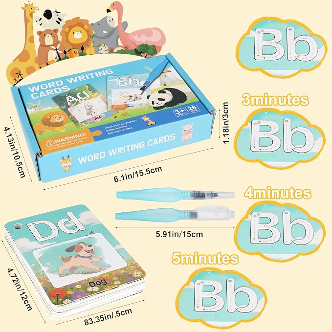 Alphabet Water Coloring Books for Toddlers - Painting Water Coloring Sorting Flash ABC Learning Cards, Mess Free Water Art Book Gift for 3 4 5 Year Old Kids, Travel Activity Toys (Animal)