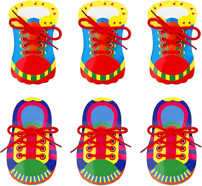 Quixorblex 6 Pcs Shoelace Threading Shoe Tying Practice for Kids Lacing Cards Toddlers Fine Motor Skills Toys Learning Activities Montessori Toys