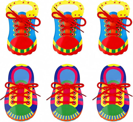 Quixorblex 6 Pcs Shoelace Threading Shoe Tying Practice for Kids Lacing Cards Toddlers Fine Motor Skills Toys Learning Activities Montessori Toys
