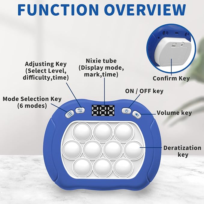 Intoypad Quick Push Pop Game Light Up Fidget Toy for Kids Blue | 6 Modes LED Screen Quick Push Pop Game Controller Electric Fidget Popper Game Bubble Game Birthday Gifts Toys for Kids Boys