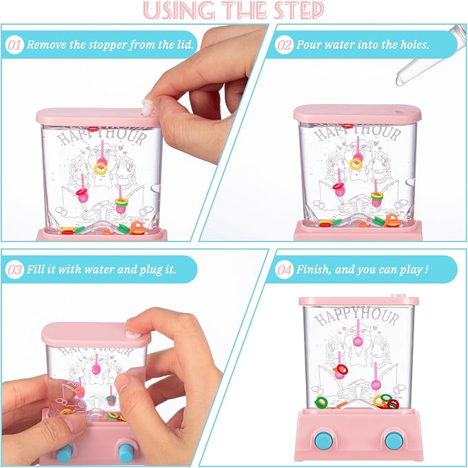 Gejoy 4 Pieces Water Games Handheld for Kid Small Retro Waterful Ring Toss Handheld Game Birthday Goodie Bags Stuffers School Classroom Prize Reward Pastime Car Toy Fidget for Boy Girl(Lively Style)