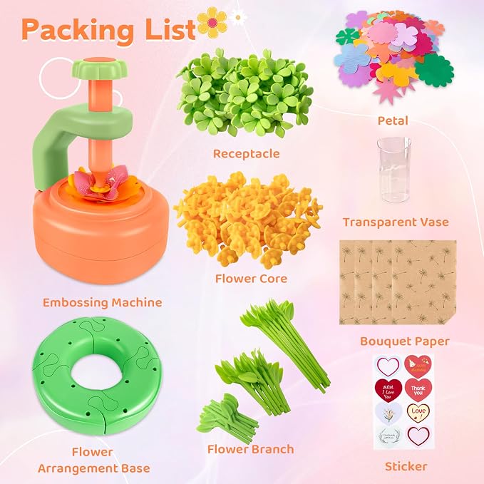 Art & Craft Kit Toys for Girls: DIY Farbric Flower Bouquet Crafts for 3 4 5 6 7 8 Year Old Toddlers | Educational Activiiy Preschool Birthday Gifts Ideas for Kids Age 4-8 Flower Making Crafts Set