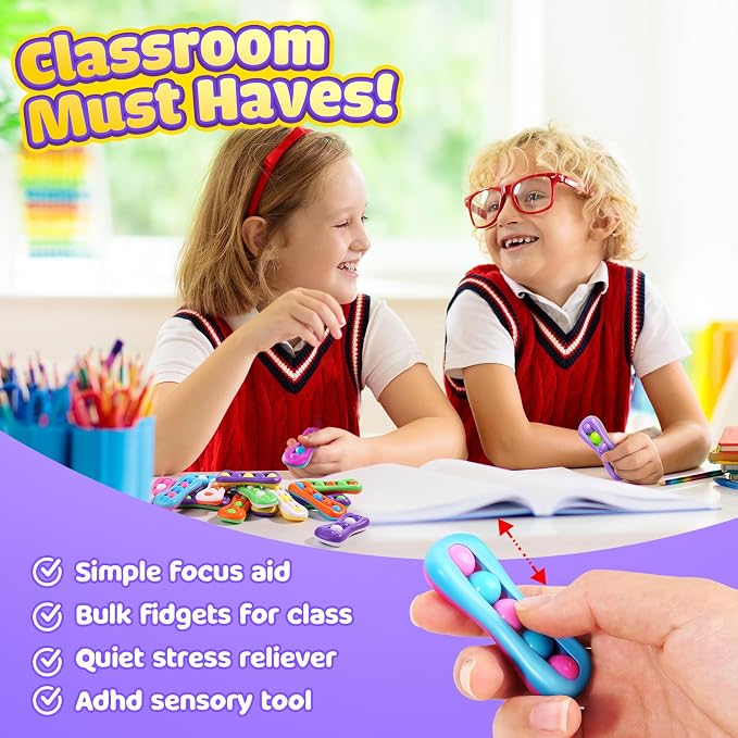 LESONG Fidget Sensory Toys for Kids: 18 Pack Colorful Finger Spinner Toys | Stress Relief ADHD Tools for Kids with Autism - Prize Box Toys for Kids Classroom - Goodie Bag Stuffers Teacher Supplies