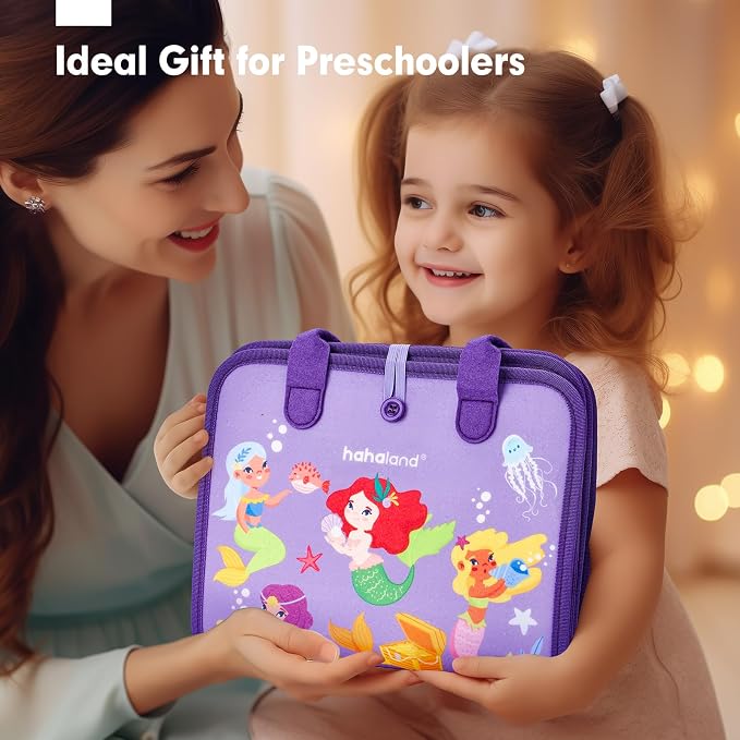 hahaland Busy Board Montessori Toys 3 Year Old Girl Gifts 3rd Bithday Idea | 8 in 1 Preschool Learning Activities - Educational Toys Little Girls Age 3 Travel Busy Book for Airplane Car Rides