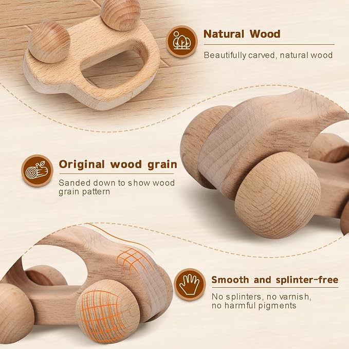 TOY Life Wooden Toys Cars, Montessori Baby Toys 6-12 Months, Wooden Baby Toys Rattle Cars for Toddlers 1-3, Baby Boy Girl Nursery Decor, Montessori Toys for 1 Year Old Boy First Birthday Gift