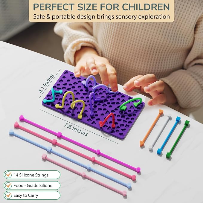 Sensory Activity Board for Kids Boys Girls, Fidget Toys for Stress Anxiety Autistic ADHD, Fidgets for Classroom Travel Airplane Toys for 3+ Year Old, Portable Travel Storage Box & 14 Strings