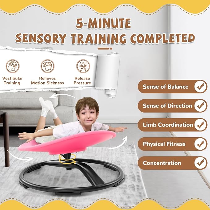 Zhenx Spinning Chair for Autistic Kids (Ages 3-18), Autism Sensory Toy Gift | 220LBS Capacity Sensory Swivel Seat for ADHD Kids, Autism Sensory Products, Calming Gift Improve Focus & Body Balance (Pink)