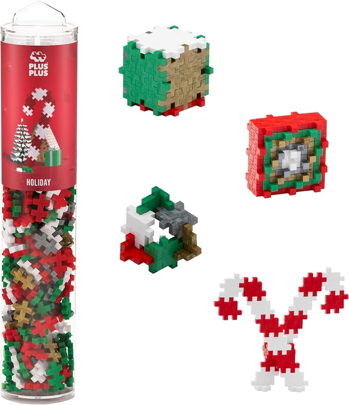 PLUS PLUS 240 Piece Holiday Mix - Mini Waffle Blocks, Classroom Must Haves | STEM Toys, Sensory Bin Fillers, Occupational Therapy Tools, Gifts for Boys & Girls, Christmas Stocking Stuffers for Kids