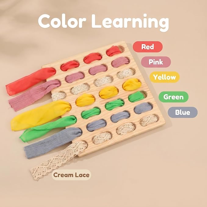 Eray Wooden Busy Board with Play Silks, Montessori Weaving Toy for Kids | Bus Fine Motor Skills Open Ended Toys Lacing and Weaving Toy Preschool Learning Activities
