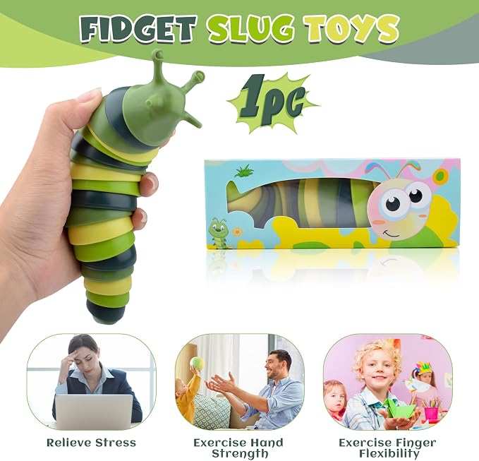 Cevioce Sensory Slug Fidget Toys, Fidget Slug Toys for Adult & Kid Party Favors, 1 PC Autism Sensory Toys for Autistic Children, Travel Toys for 3+ Easter Basket Stuffers Gifts for Toddler Kids B