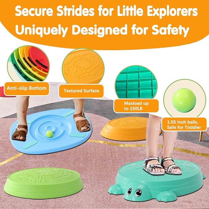 HAPATOYS Balance Board & Stepping Stones for Kids - 2-in-1 No-Slip Turtle Stepping Stones and Balance Board for Toddler Balance & Obstacle Course, for 3 4 5 6 Year Old Kid Indoor & Outdoor Play