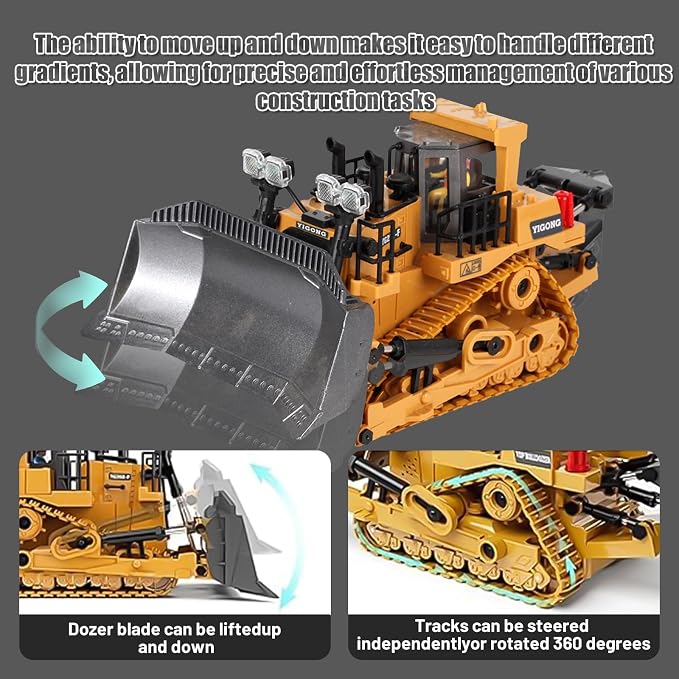 Remote-Controlled Bulldozer, a 9-Channel Toy Bulldozer, 2.4GHz, with Lights and Sound Effects, is The for Children Aged 6-11 and up
