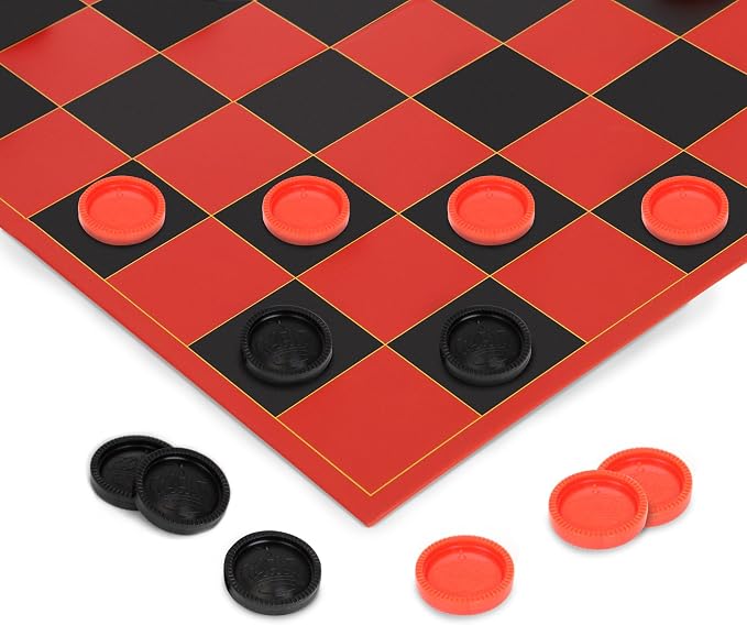 Checkers Replacement Pieces – Set of 24 Interlocking Red & Black Game Pieces – Durable Plastic Stackable Checkers for Replacement or DIY Boards – Includes 12 Red & 12 Black