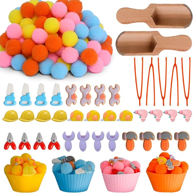 167pcs Tool Sensory Bin Filler Fine Motor Toys Kids Tool Box Sensory Bin Items Tape Measure Toy Drill Hammer Pliers Open-End Combination Wrench Hard Hat Hand Saw for Preschool Education Activities
