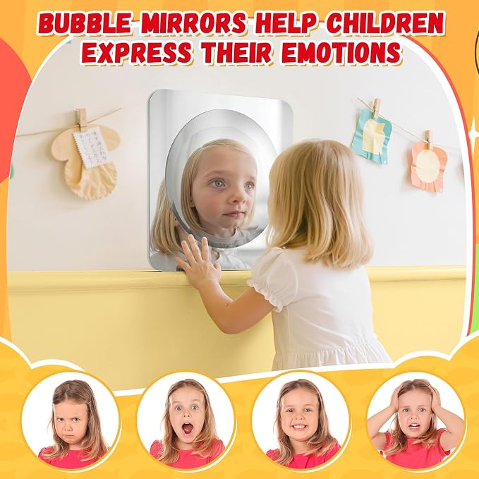 Geiserailie 1 Pc Sensory Wall Bubble Mirrors, 10 x 10 Inch, CPC Certified | Silver Acrylic Convex Mirrors, Sensory Room Must Haves, Classroom Learning Tool, Calming Corner, Preschool Daycare Activity