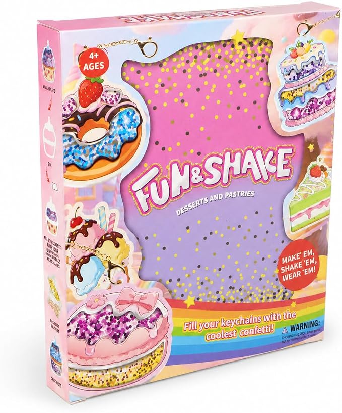 DIY Glitter Craft Kit with Keychains - Mess-Free Arts and Crafts for Kids Ages 4-8, Fun Shake-It Activity, Creative Travel Toys, Party Favors & Birthday Gifts for Girls 4-9