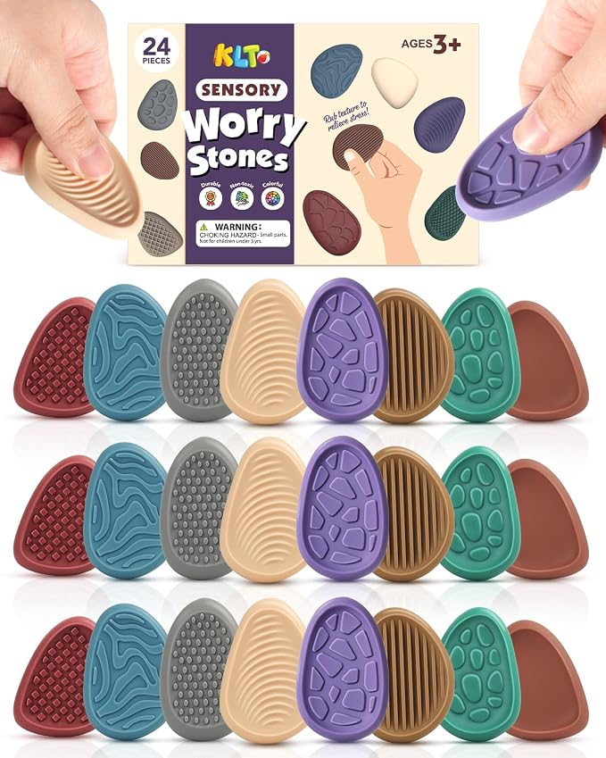 Fidget Toys Adults Sensory Stone: 24 Pack Texture Worry Stone for Calming - Sensory Autism Toys for Stress Relief - Quiet Bulk Fidgets for Classroom Prizes
